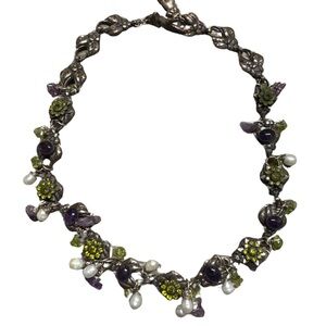 Unique Elegant Silver and Purple Sorelli Floral Necklace